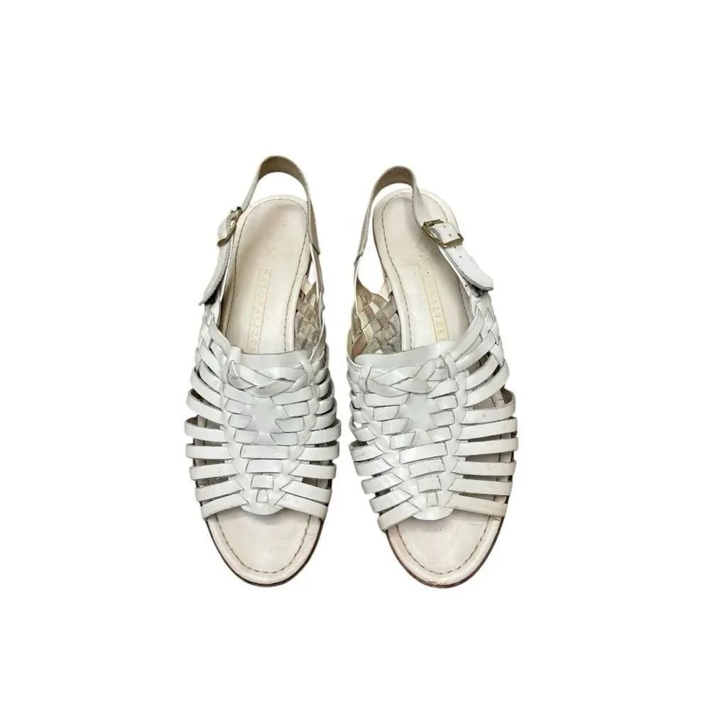 Naturalizer Woven Leather Slingback Sandals White Womens 9.5 Comfort Casual
